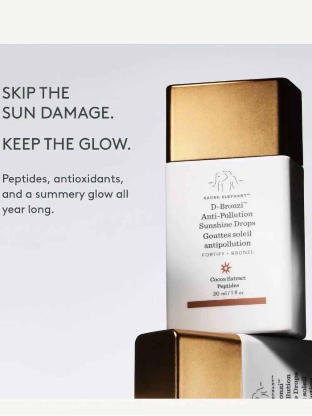 Drunk Elephant D-Bronzi Anti-Pollution Bronzing Drops with Peptides nwt